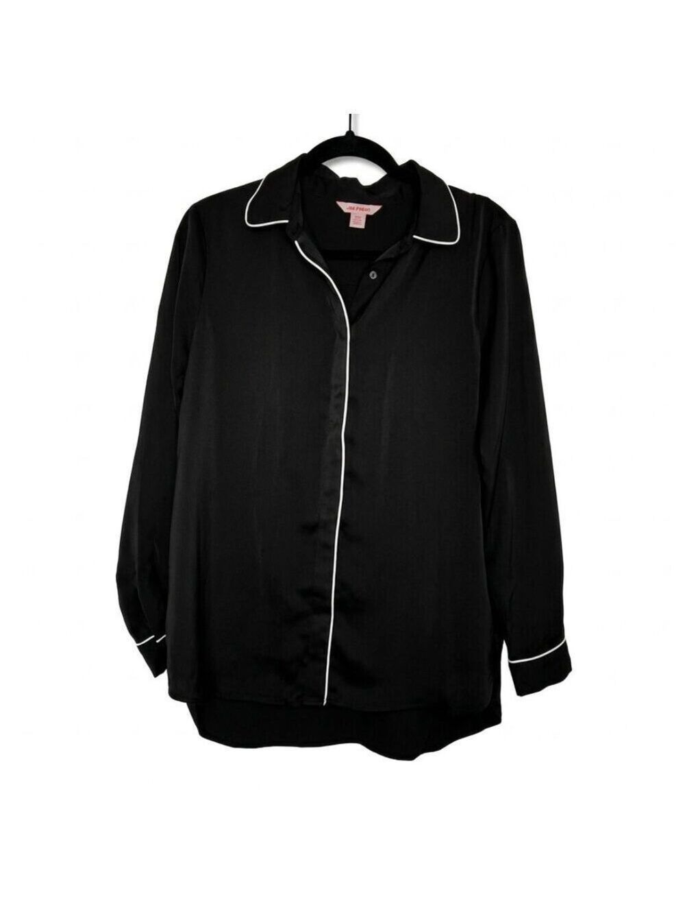 *Joe Fresh Black Satin Pajama Top White Piping Button Down Size M - Picture 2 of 7